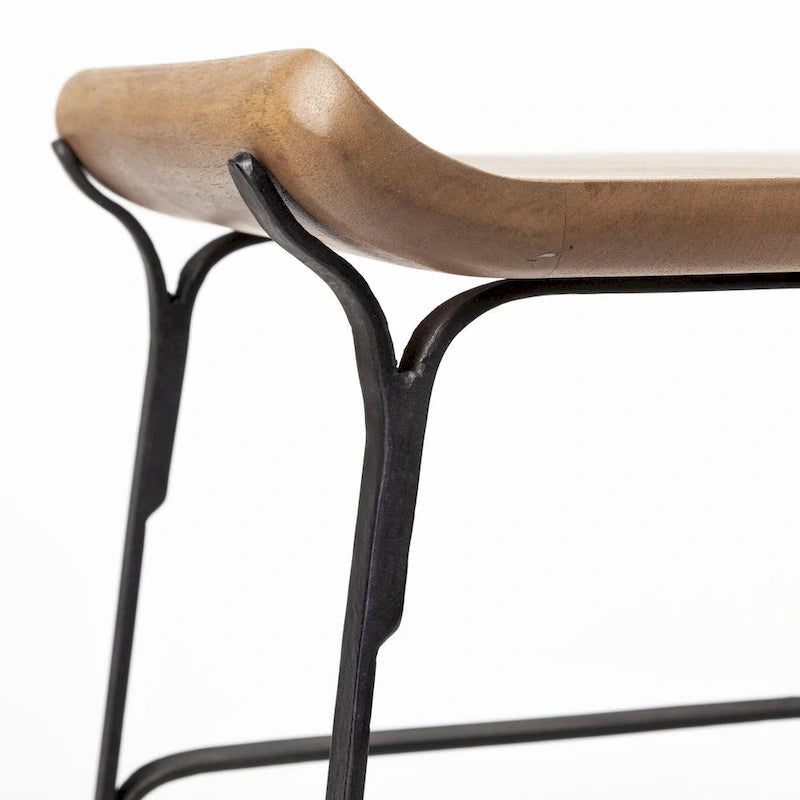 Conan Medium Brown Solid Wood Seat With Black Metal Frame Counter Stool - 15.0L x 16.0W x 25.0H