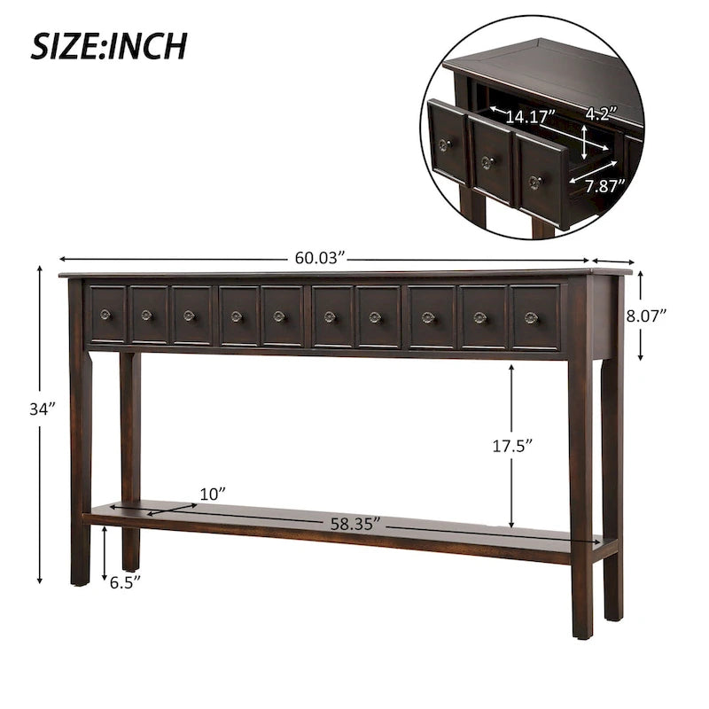 Harper & Bright Designs Rustic 4-drawers Long Entryway Console Table