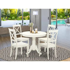 East West Furniture Kitchen Table Set- A Round Dining Room Table and Solid Wood Seat Chairs, Linen White (Pieces Options)