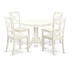 East West Furniture Kitchen Table Set- A Round Dining Room Table and Solid Wood Seat Chairs, Linen White (Pieces Options)