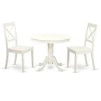 East West Furniture Kitchen Table Set- A Round Dining Room Table and Solid Wood Seat Chairs, Linen White (Pieces Options)