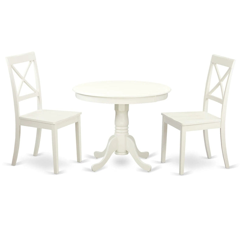 East West Furniture Kitchen Table Set- A Round Dining Room Table and Solid Wood Seat Chairs, Linen White (Pieces Options)
