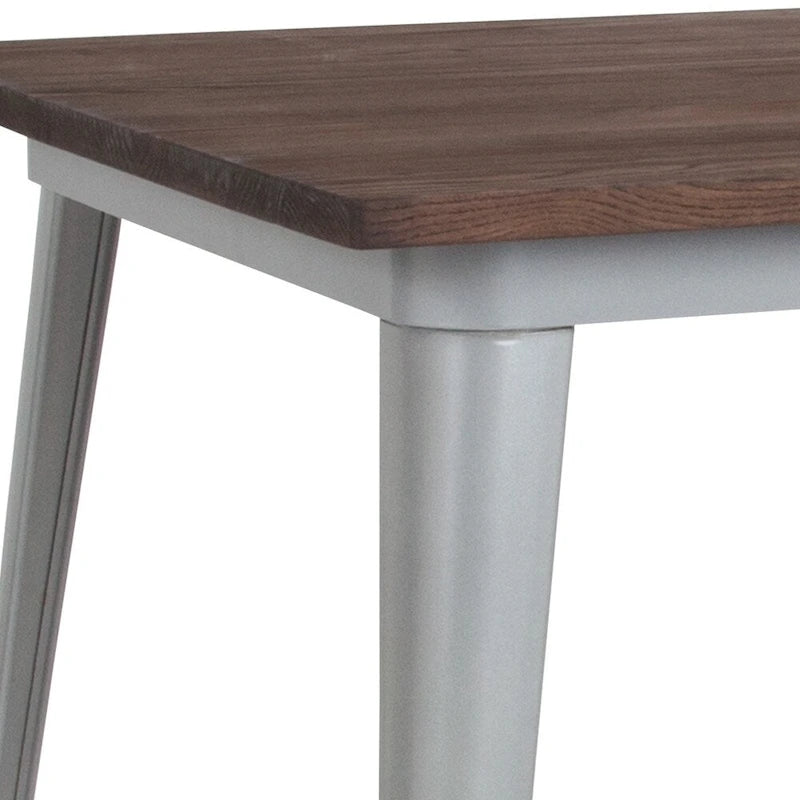 31.5 Square Metal Indoor Bar Height Table with Rustic Wood Top - 31.5W x 31.5D x 42H - 31.5W x 31.5D x 42H