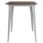 31.5 Square Metal Indoor Bar Height Table with Rustic Wood Top - 31.5W x 31.5D x 42H - 31.5W x 31.5D x 42H