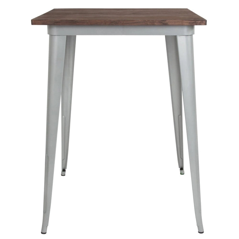 31.5 Square Metal Indoor Bar Height Table with Rustic Wood Top - 31.5W x 31.5D x 42H - 31.5W x 31.5D x 42H