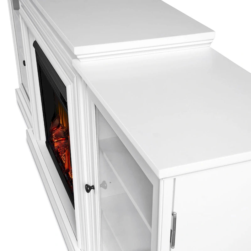 Frederick 72 Electric TV Stand Fireplace in White by Real Flame - 72L x 15.5W x 30H
