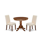 East West Furniture Kitchen Table Set- A Round Dining Room Table and Cream Linen Fabric Parson Chairs, Mahogany (Pieces Options)