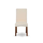East West Furniture Kitchen Table Set- A Round Dining Room Table and Cream Linen Fabric Parson Chairs, Mahogany (Pieces Options)