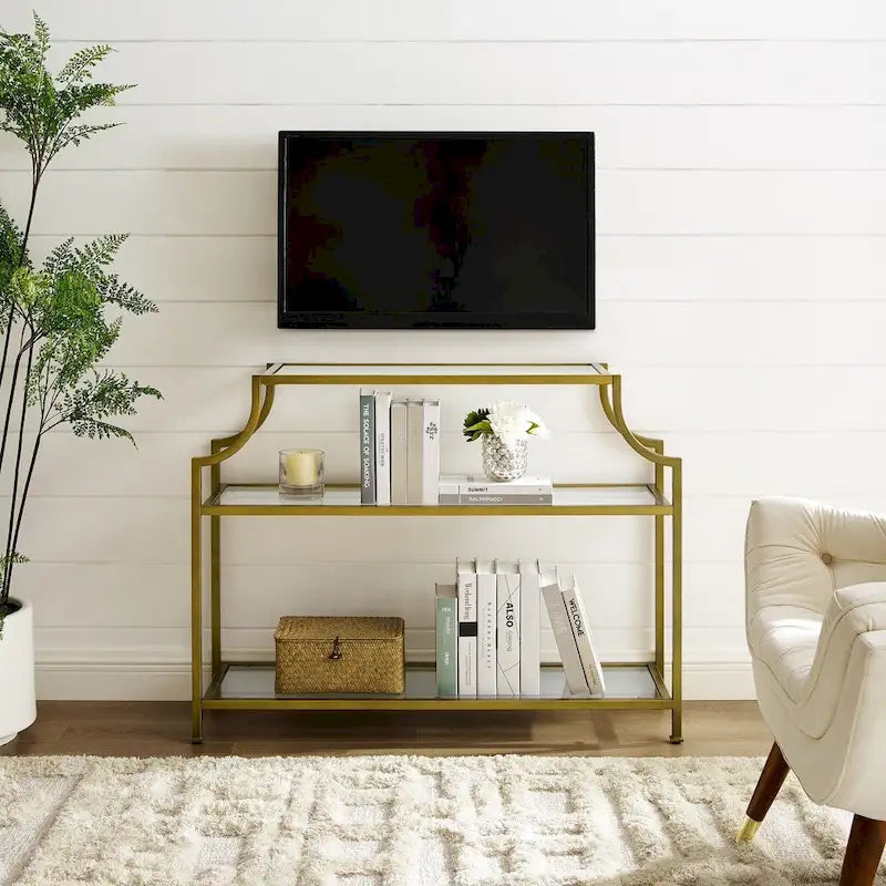 Crosley Aimee Glass/ Gold Finish Steel 3-tier Console Table