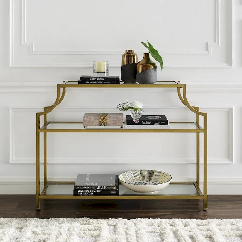 Crosley Aimee Glass/ Gold Finish Steel 3-tier Console Table