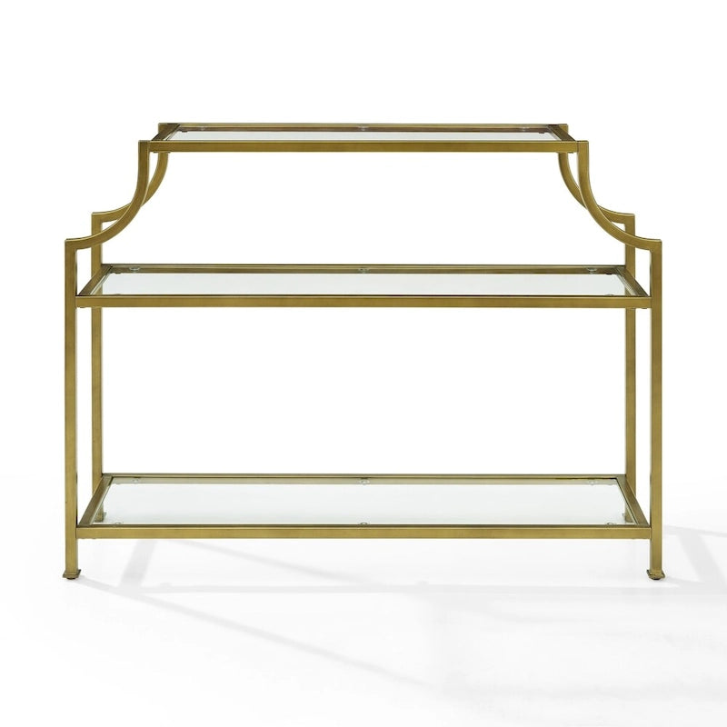 Crosley Aimee Glass/ Gold Finish Steel 3-tier Console Table