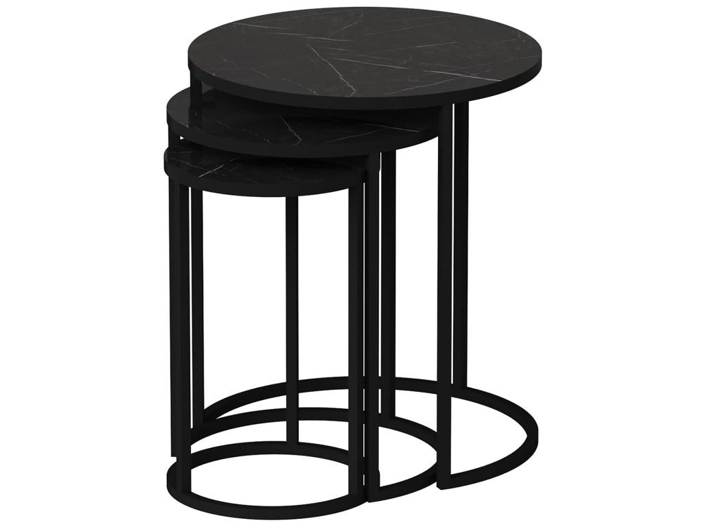 Set of 3 Frederiksværk nesting round side tables in black marble, Meublori