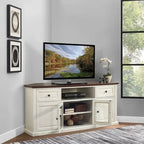Crosley Shelby 60 Corner Tv Stand In White With Mahogany Top