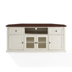 Crosley Shelby 60 Corner Tv Stand In White With Mahogany Top