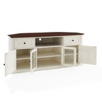 Crosley Shelby 60 Corner Tv Stand In White With Mahogany Top