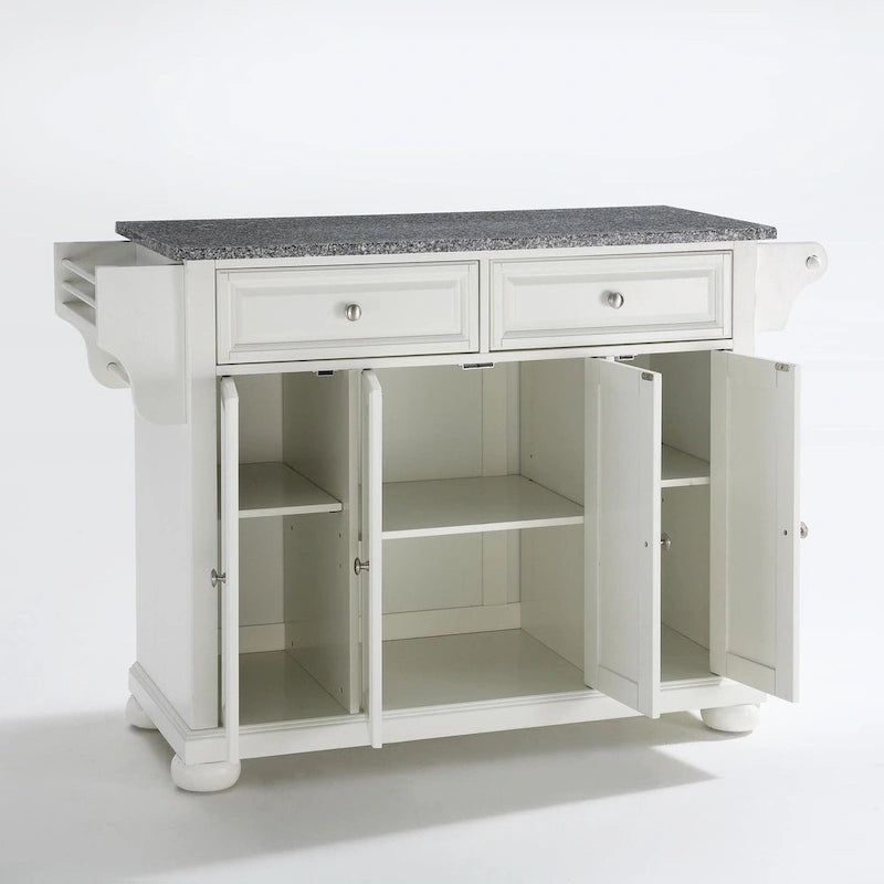 Crosley Alexandria Solid Granite Top Kitchen Island in White Finish - 18d x 51.5w x 34h