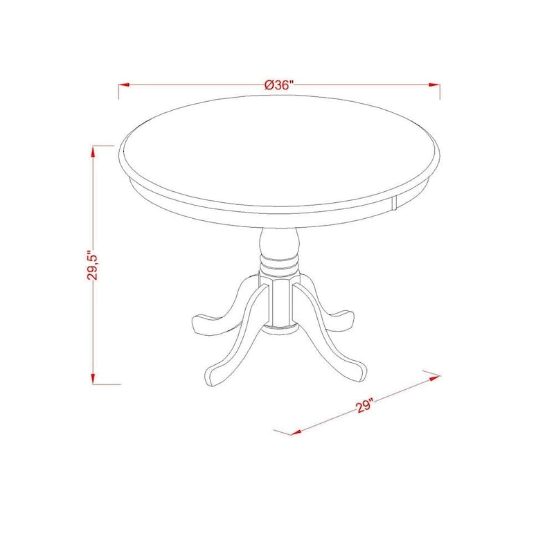 East West Furniture ANAV5-BLK-W 5 Piece Kitchen Table Set- a Round Dining Room Table and 4 Dining Chairs, Black & Cherry