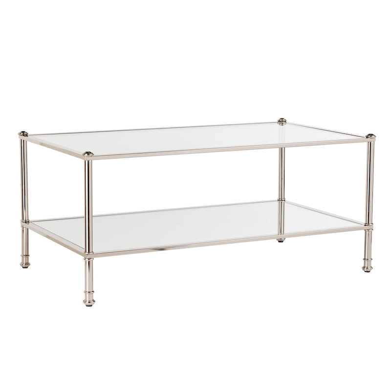 SEI Furniture Pullman Rectangle Mirrored Coffee Table with Glass Top and Shelf