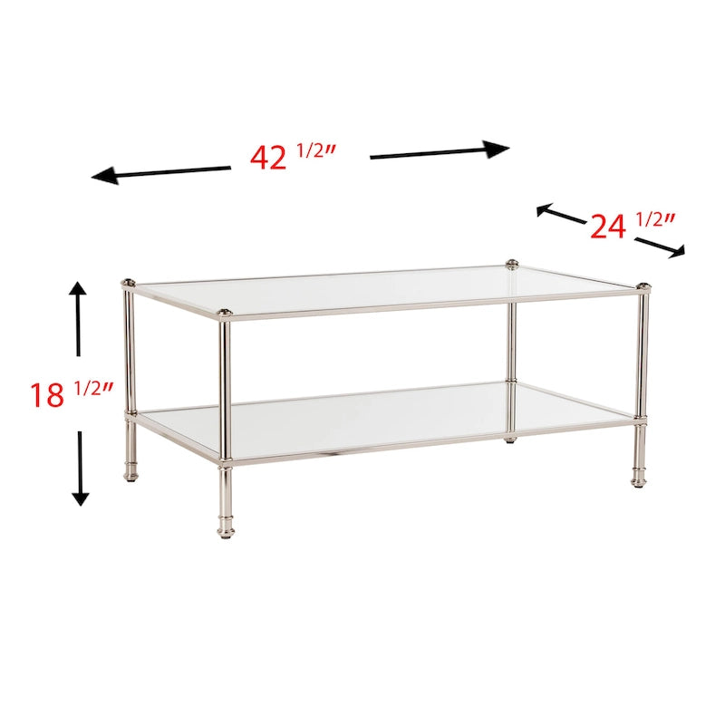 SEI Furniture Pullman Rectangle Mirrored Coffee Table with Glass Top and Shelf