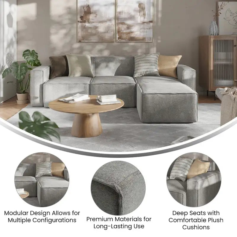 Contemporary 4 Piece Modular Sectional Sofa with Ottoman