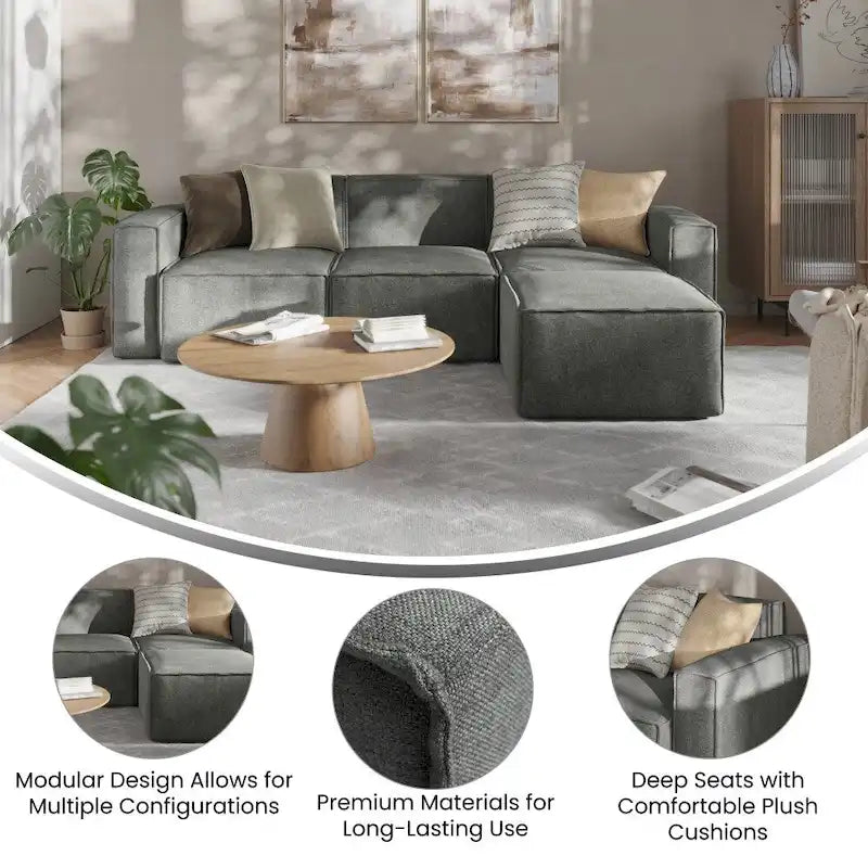 Contemporary 4 Piece Modular Sectional Sofa with Ottoman