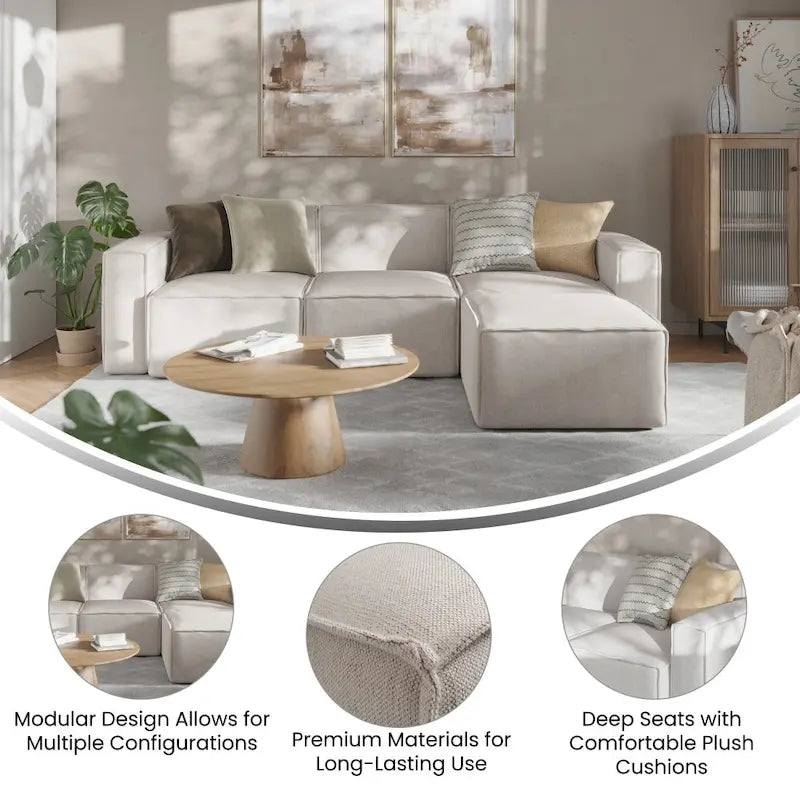 Contemporary 4 Piece Modular Sectional Sofa with Ottoman