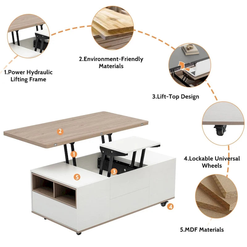 Merax Modern Lift Top Coffee Table Multifunctional Table