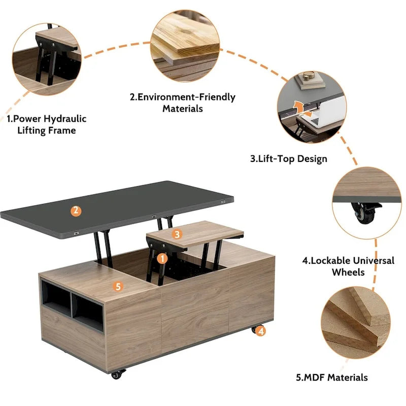 Merax Modern Lift Top Coffee Table Multifunctional Table