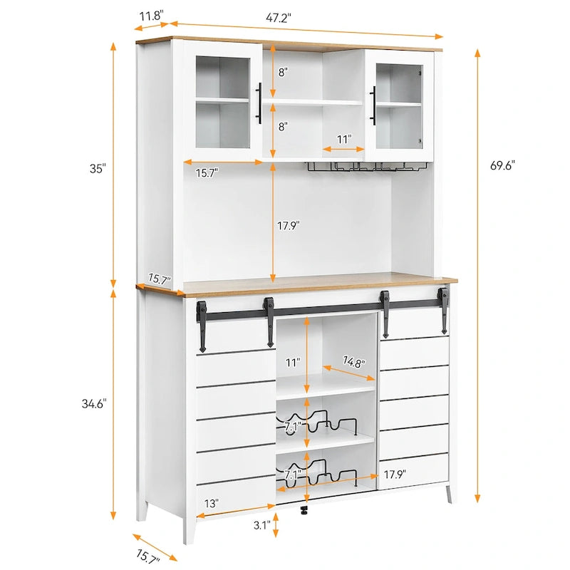 Farmhouse Wine Cabinet Kitchen Buffet with Wine Rack - 15.7D x 47.2W x 69.6H