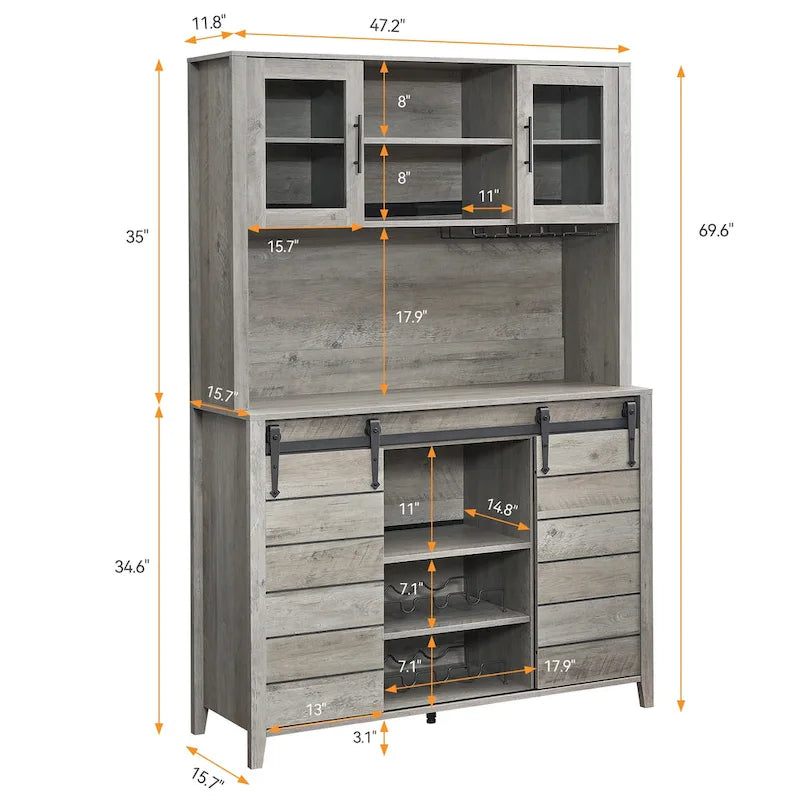Farmhouse Wine Cabinet Kitchen Buffet with Wine Rack - 15.7D x 47.2W x 69.6H