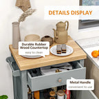 HOMCOM Utility Kitchen Cart, Rolling Kitchen Island with Smooth Rubberwood Top, Narrow Butcher Block Surface on Wheels