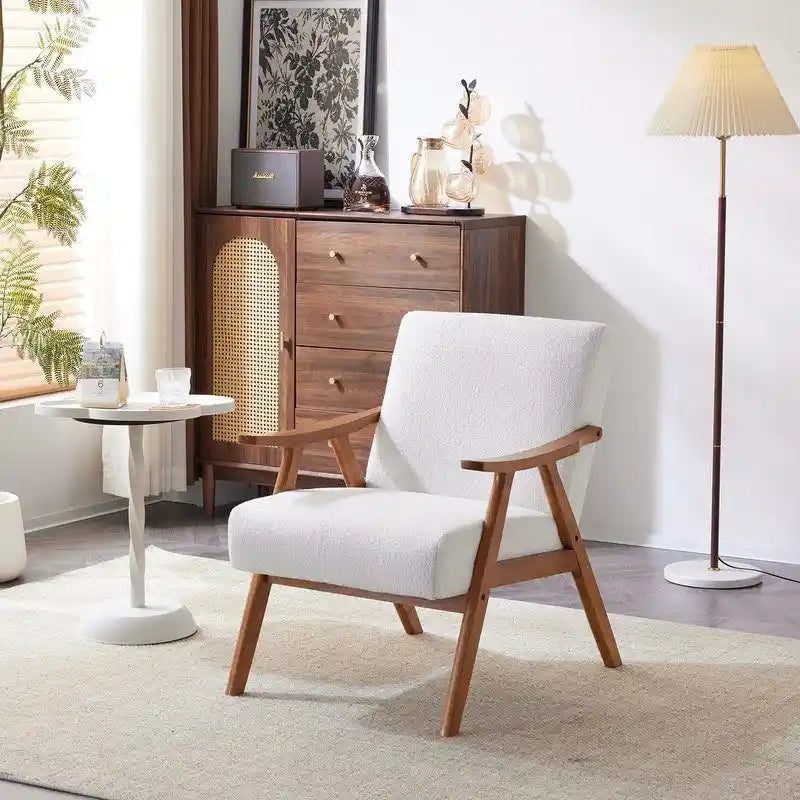 VINGLI Mid-Century Retro Modern Upholstered Lounge Chair Fabric Accent Chair Sturdy Wooden Frame Armchair
