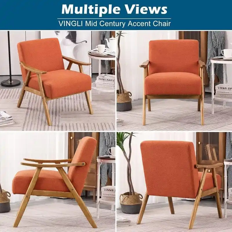 VINGLI Mid-Century Retro Modern Upholstered Lounge Chair Fabric Accent Chair Sturdy Wooden Frame Armchair