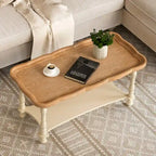 French Farmhouse Coffee Table with Natural Tray Top and Shelf