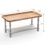 French Farmhouse Coffee Table with Natural Tray Top and Shelf