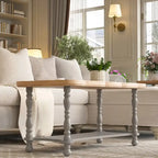 French Farmhouse Coffee Table with Natural Tray Top and Shelf