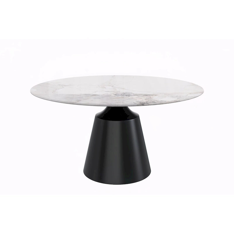 Prynn Dining Table with Round Top and Black Pedestal Base