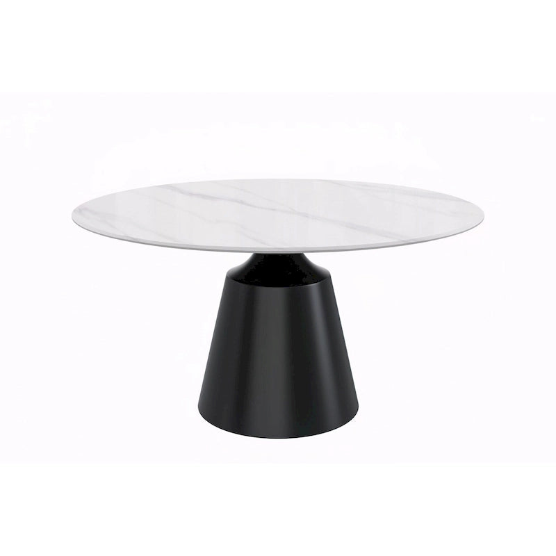 Prynn Dining Table with Round Top and Black Pedestal Base