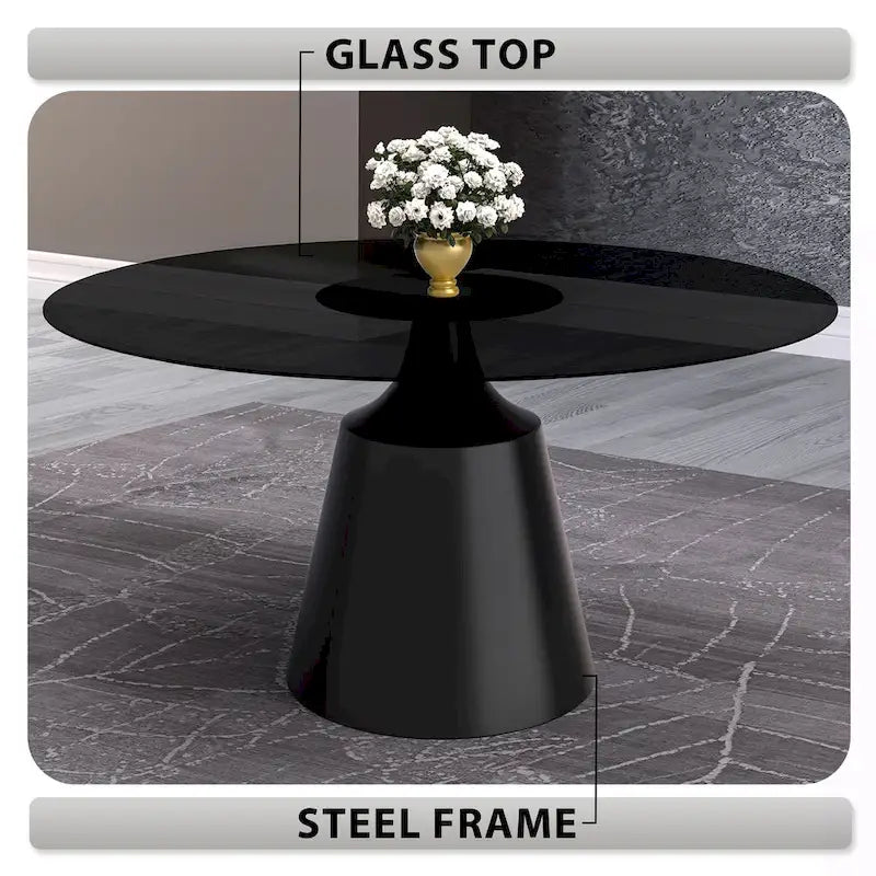 Prynn Dining Table with Round Top and Black Pedestal Base