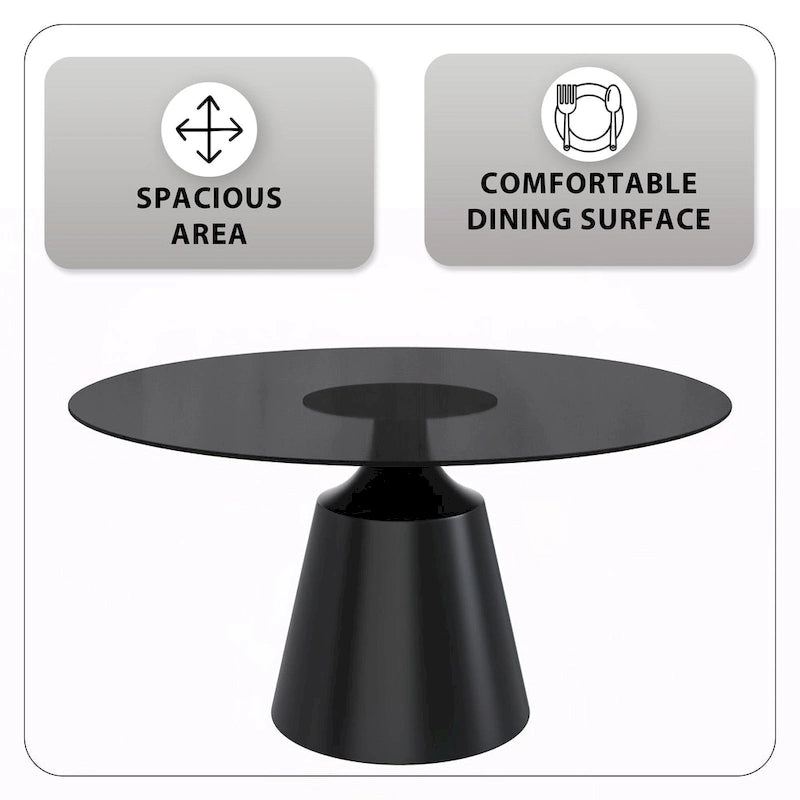 Prynn Dining Table with Round Top and Black Pedestal Base