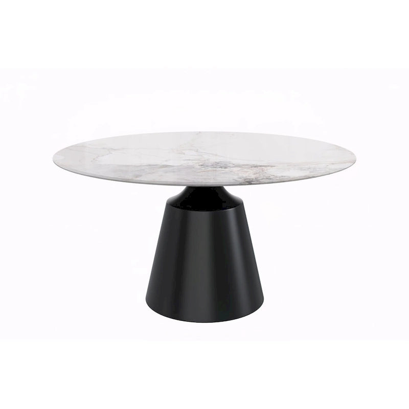 Prynn Dining Table with Round Top and Black Pedestal Base