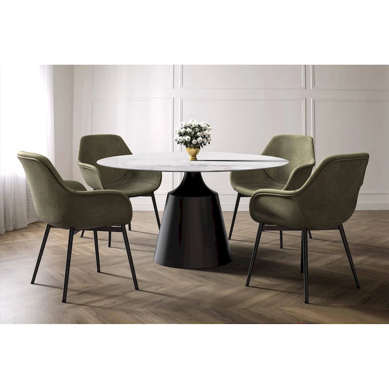 Prynn Dining Table with Round Top and Black Pedestal Base
