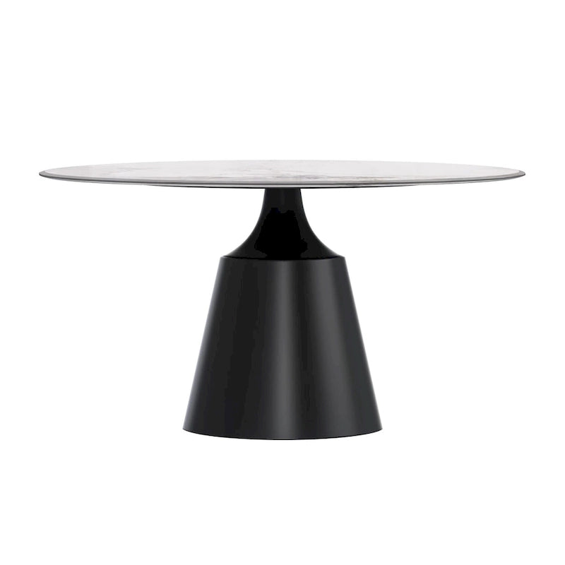 Prynn Dining Table with Round Top and Black Pedestal Base