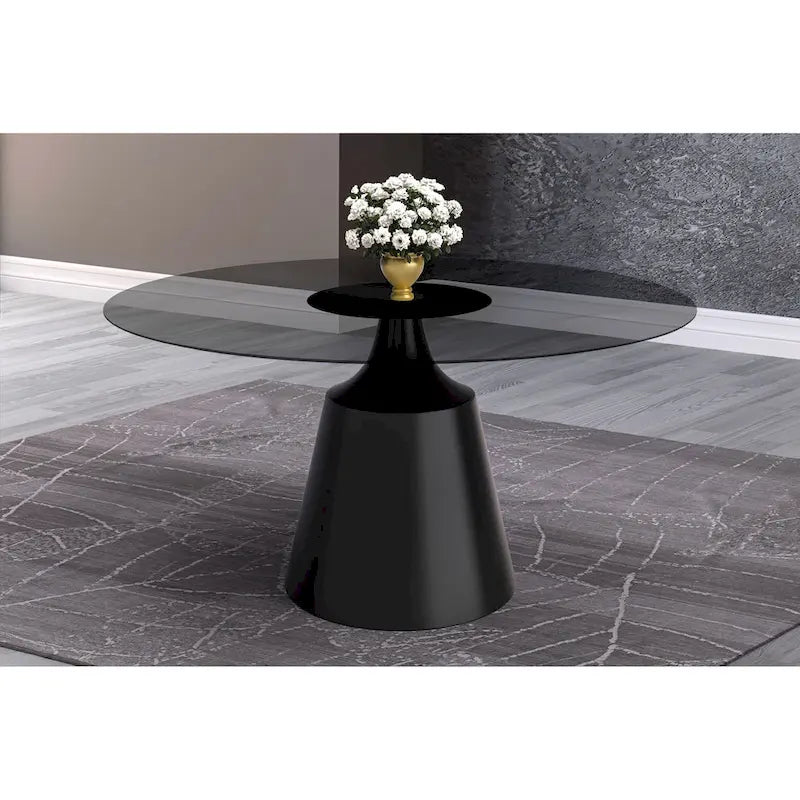 Prynn Dining Table with Round Top and Black Pedestal Base