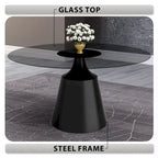Prynn Dining Table with Round Top and Black Pedestal Base