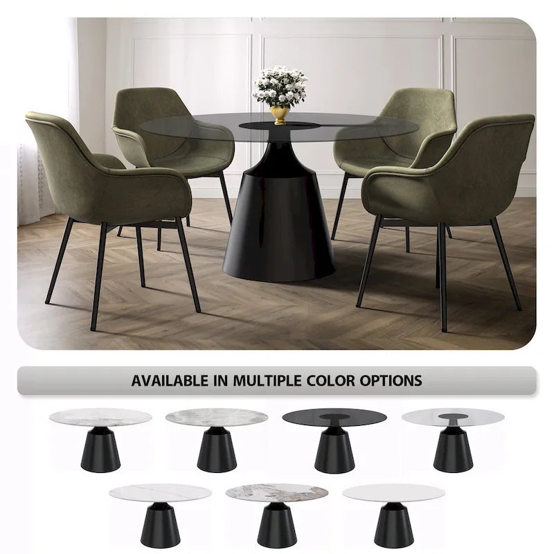 Prynn Dining Table with Round Top and Black Pedestal Base