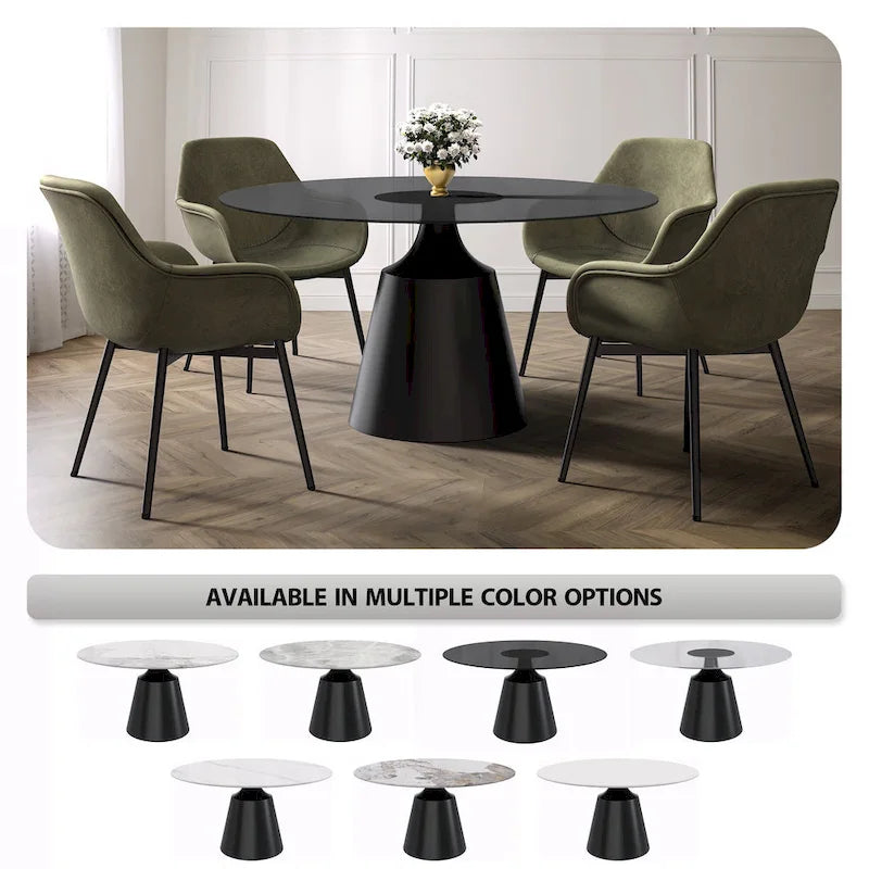 Prynn Dining Table with Round Top and Black Pedestal Base