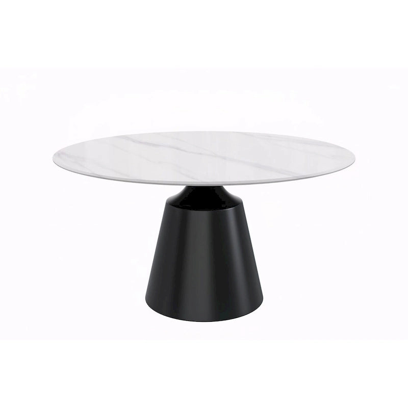 Prynn Dining Table with Round Top and Black Pedestal Base