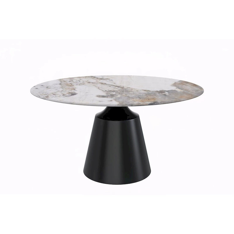 Prynn Dining Table with Round Top and Black Pedestal Base