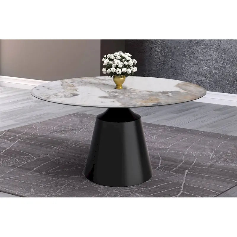 Prynn Dining Table with Round Top and Black Pedestal Base